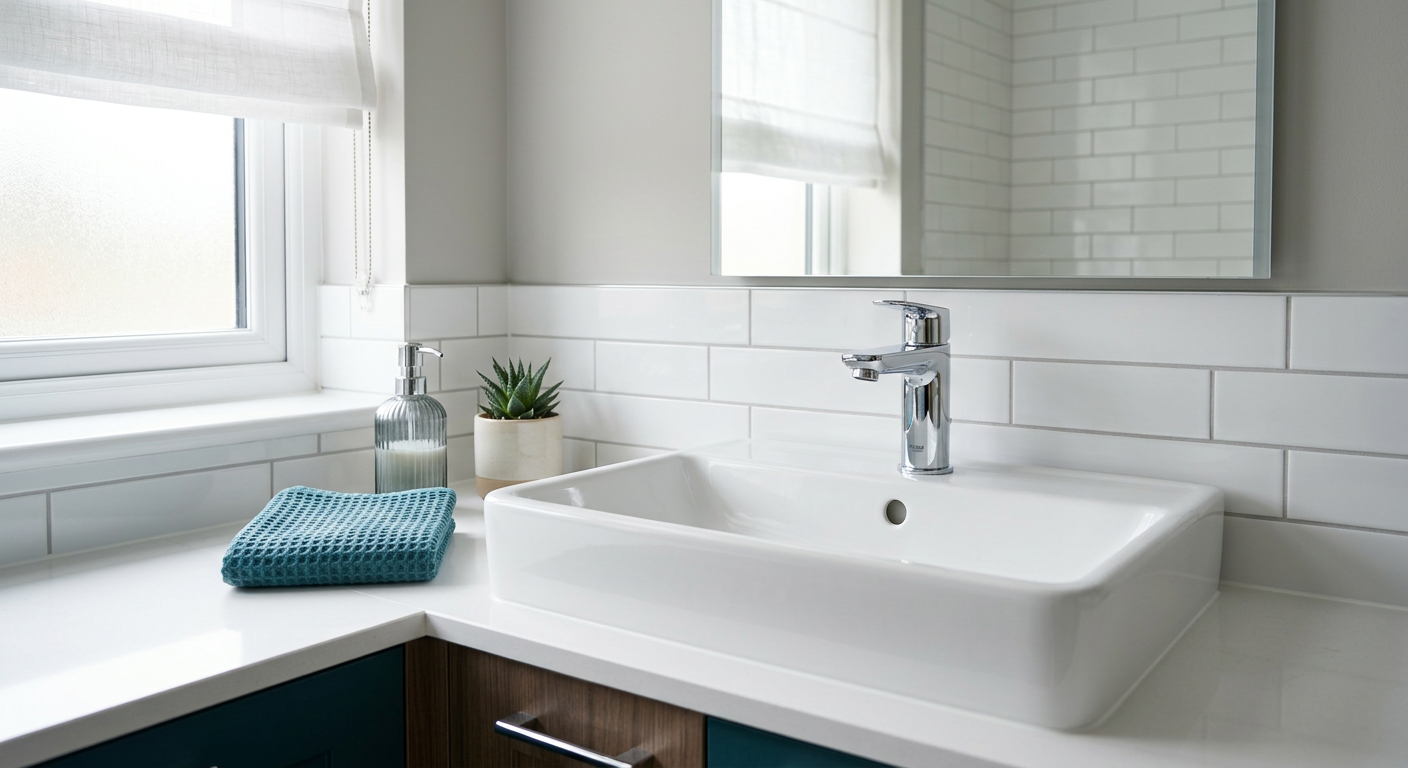 Chrome mixer tap over a clean white basin